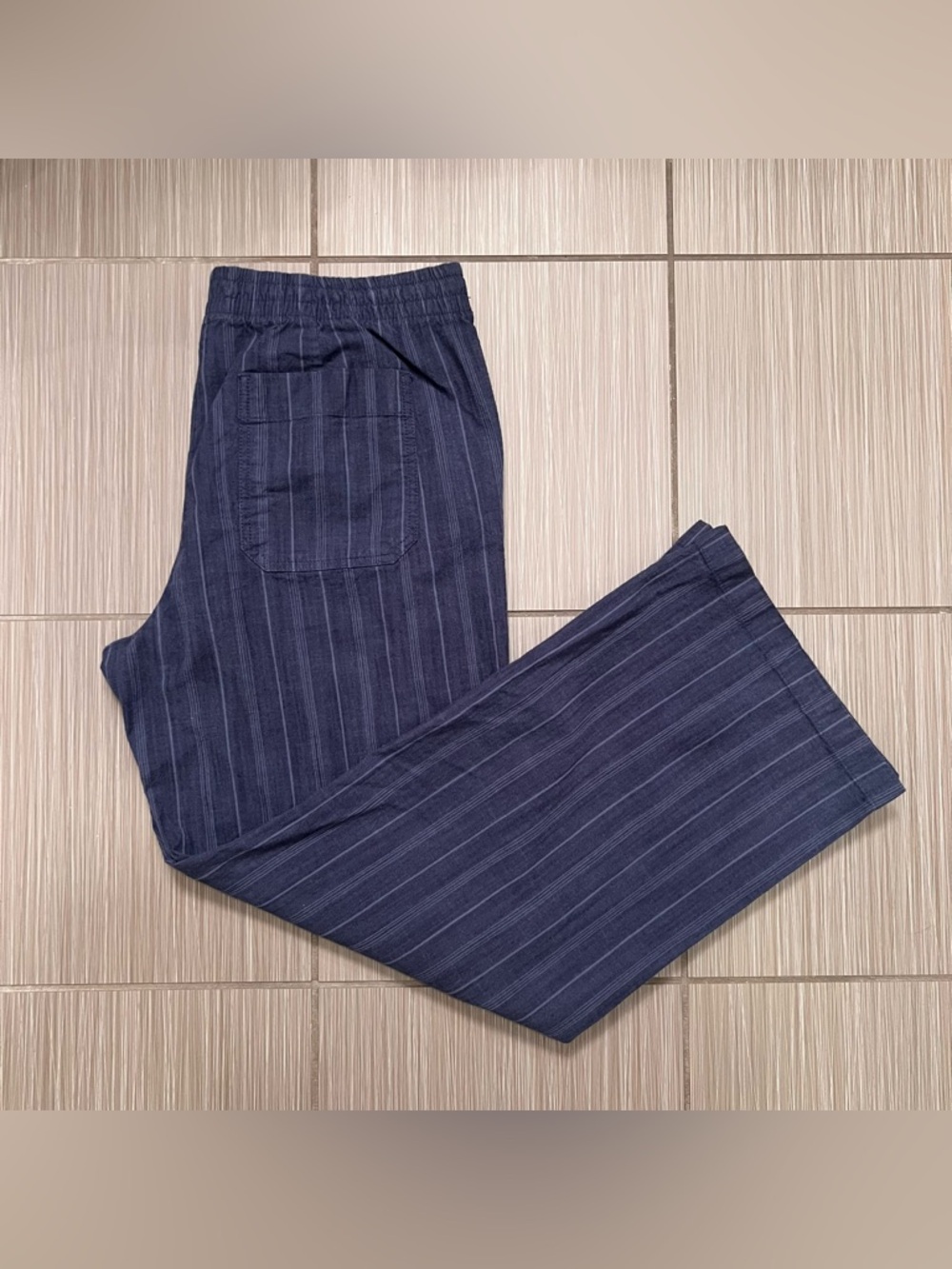LL Bean Favorite Fit Pants cotton striped navy - Picture 10 of 14